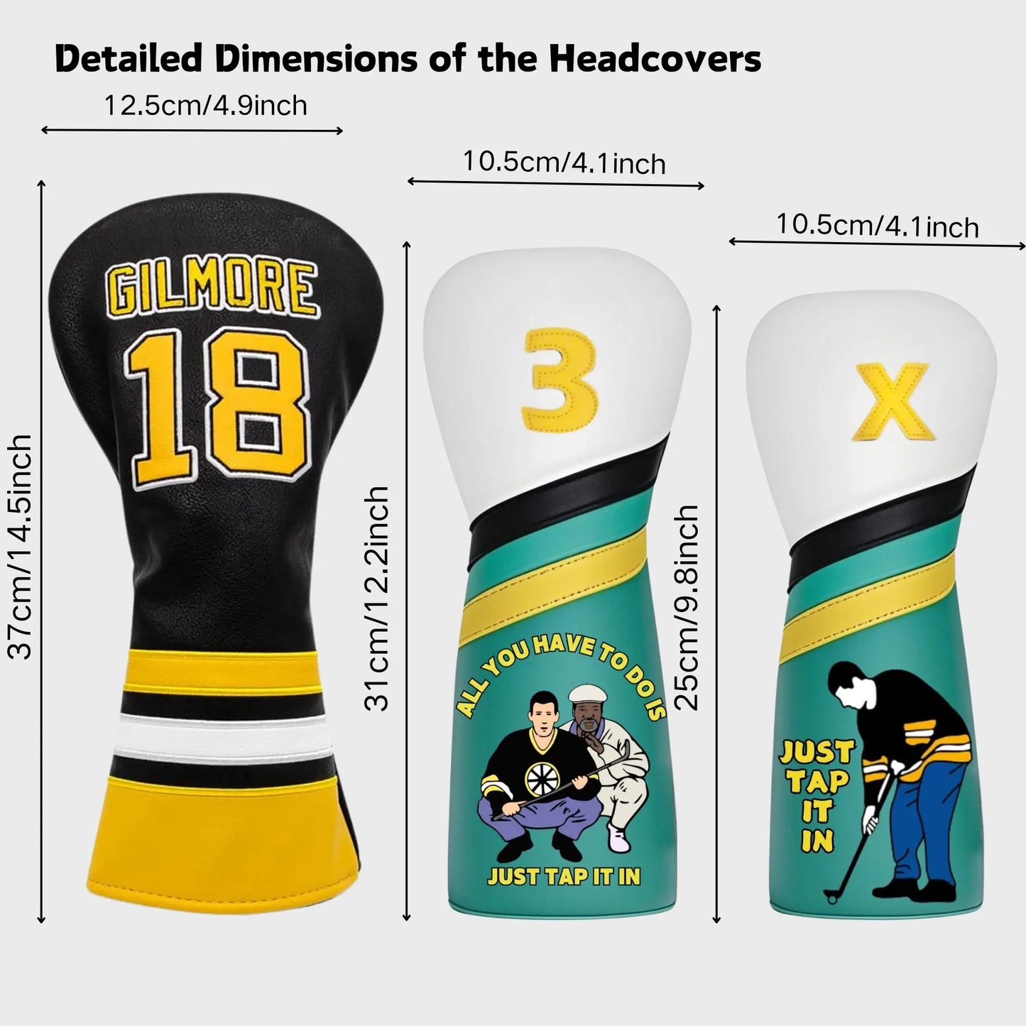 Happy Gilmore Golf Club Headcover for Drivers, Fairway Woods, Hybrid/Rescue, Premium pu Leather Golf Headcovers Set