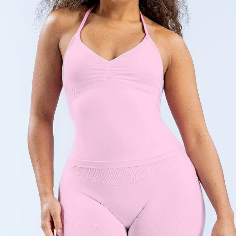 Open-Back Halter Sports Tank Top for Women Yoga and Running