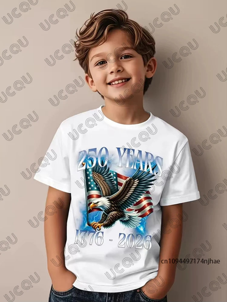 2026 New America 250th Birthday Eagle Flag 250 Years 1776-2026 Print Children's Cotton T-shirt Summer Casual Tees Kids/Adult Top