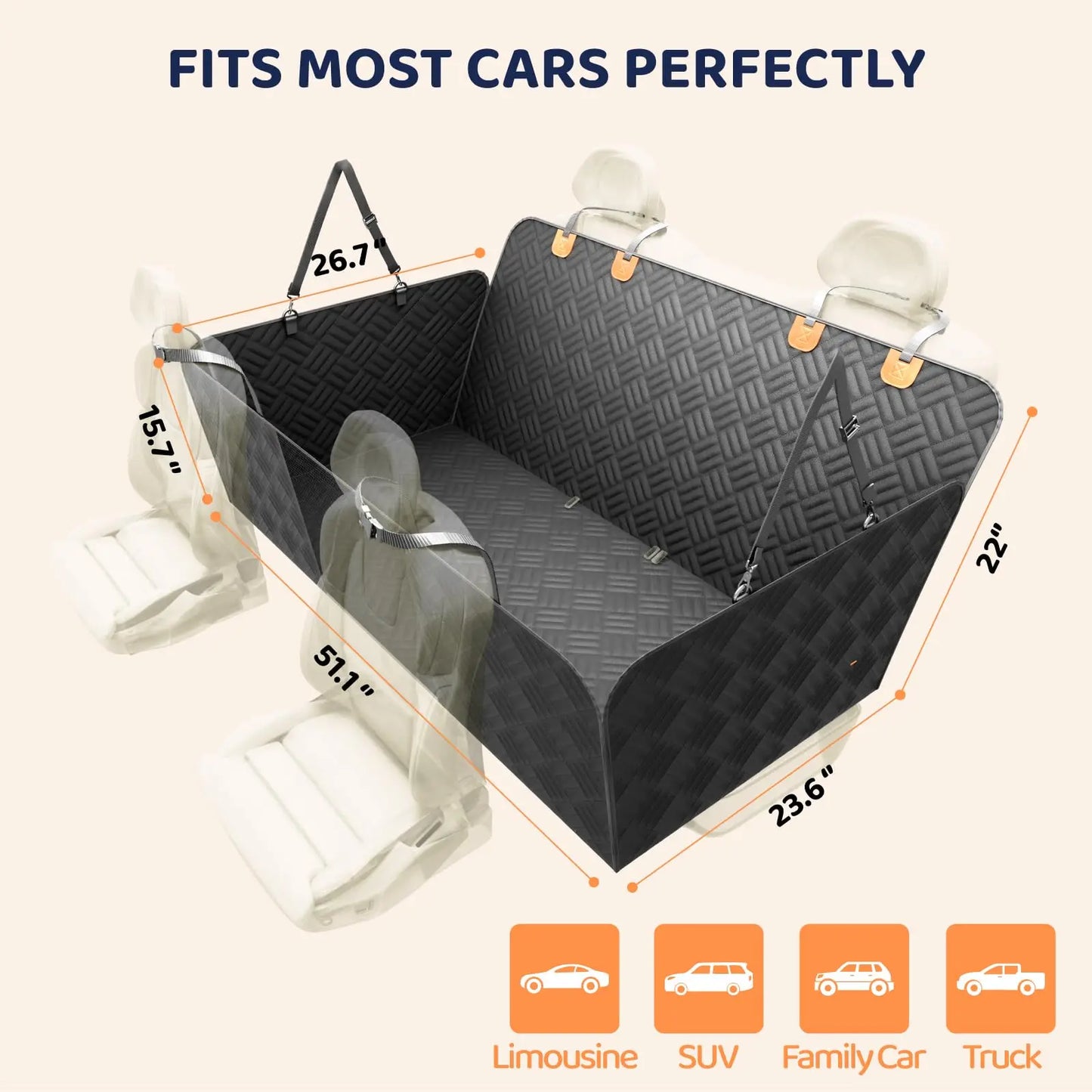 Rear Seat Dog Cover and Extender Hammock for Cars
