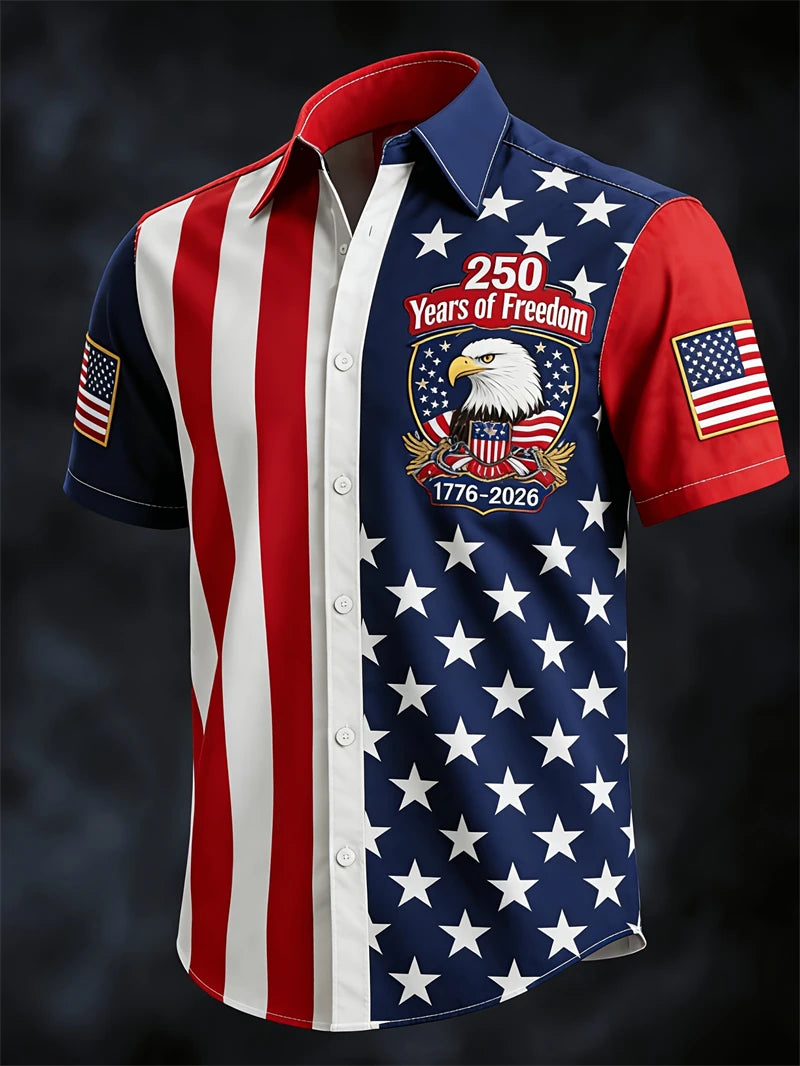 America 250th Anniversary Short Sleeve Shirt For Men USA Flag Graphic Patriotic Shirt American Independence Day Button Shirts