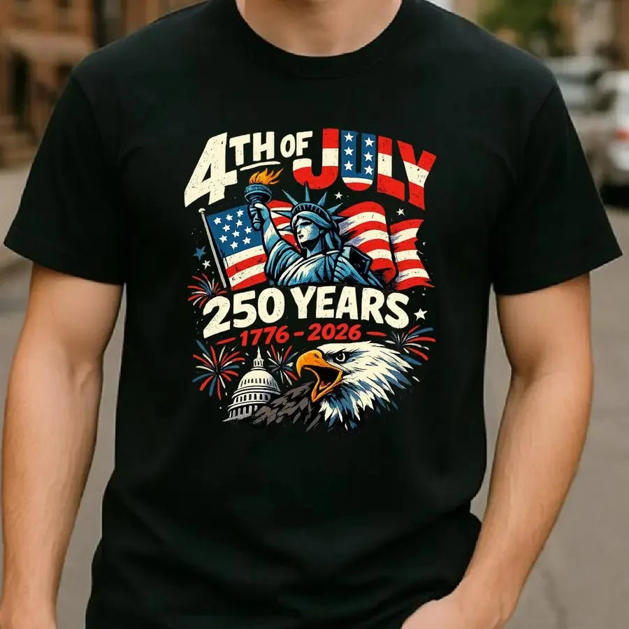 【New Arrival】Men's American Flag And Bald Eagle 250th Anniversary T-Shirt 1776-2026 - Commemorating The 250th Anniversary Of Inde
