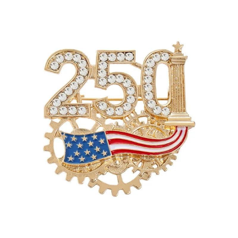 US 250th Anniversary Commemorative Brooch for Men Women,American Patriotic Independence Day Rhinestone-Encrusted Zinc Alloy Pin.