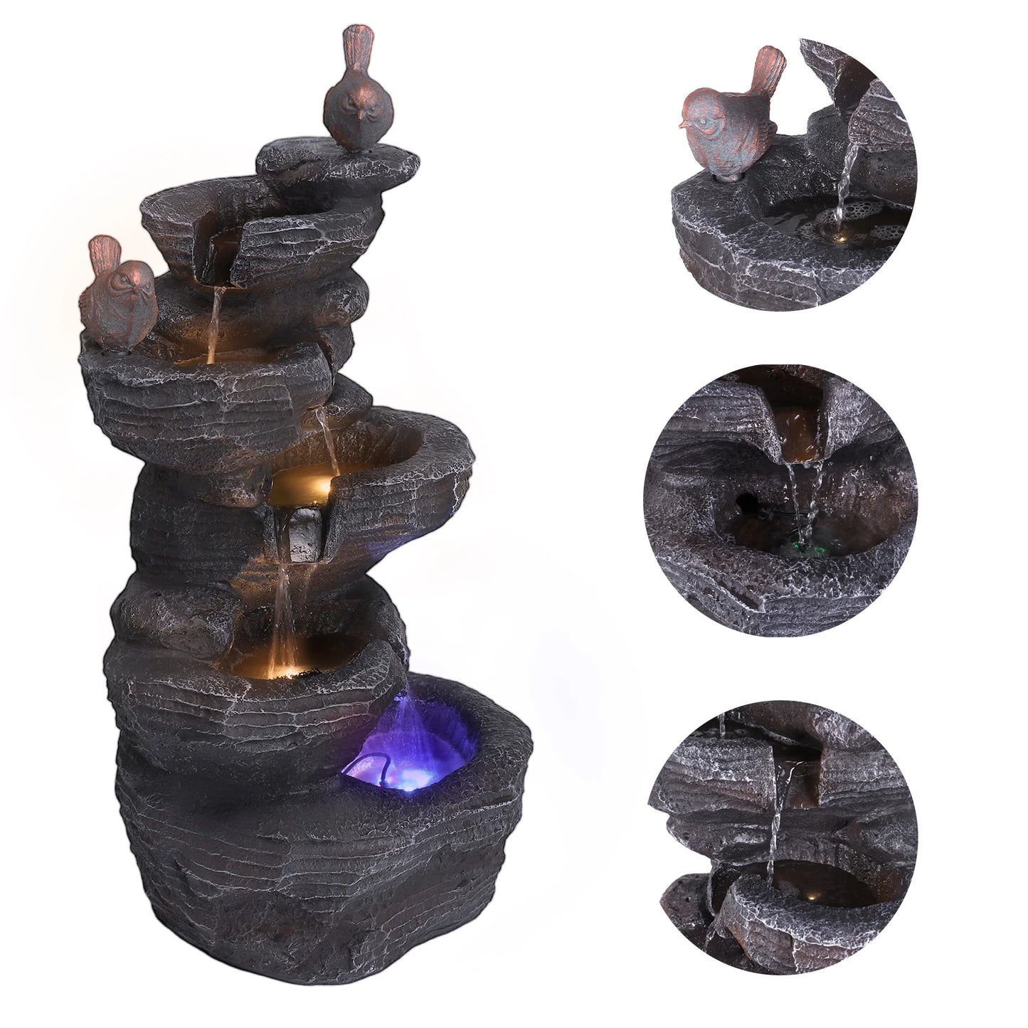 Outdoor Cascading Rock Water Fountain Five Tier Garden Decor