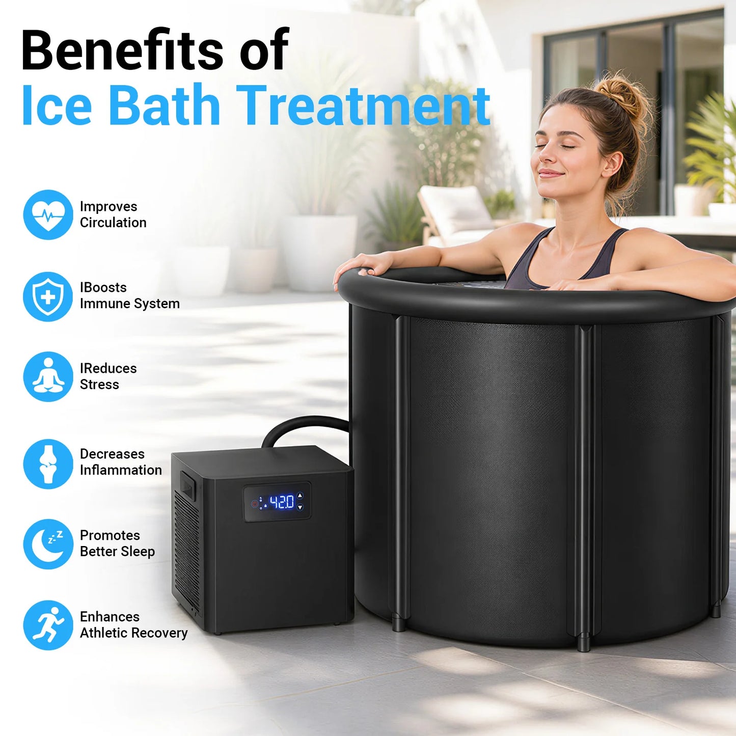 Pro Ice Bath Water Chiller for Cold Plunge Tubs, 1/3 HP Cold Plunge Chiller with Built-in Filter & Pump, Submersible Pump, Insulated Hoses, Ideal for Ice Bath Cold Therapy Recovery 110V