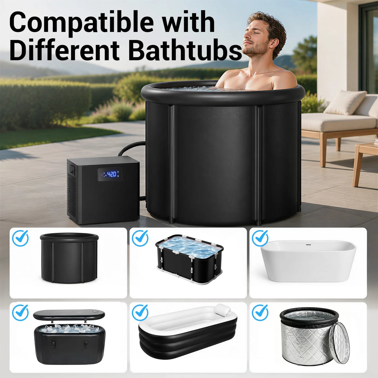 Pro Ice Bath Water Chiller for Cold Plunge Tubs, 1/3 HP Cold Plunge Chiller with Built-in Filter & Pump, Submersible Pump, Insulated Hoses, Ideal for Ice Bath Cold Therapy Recovery 110V