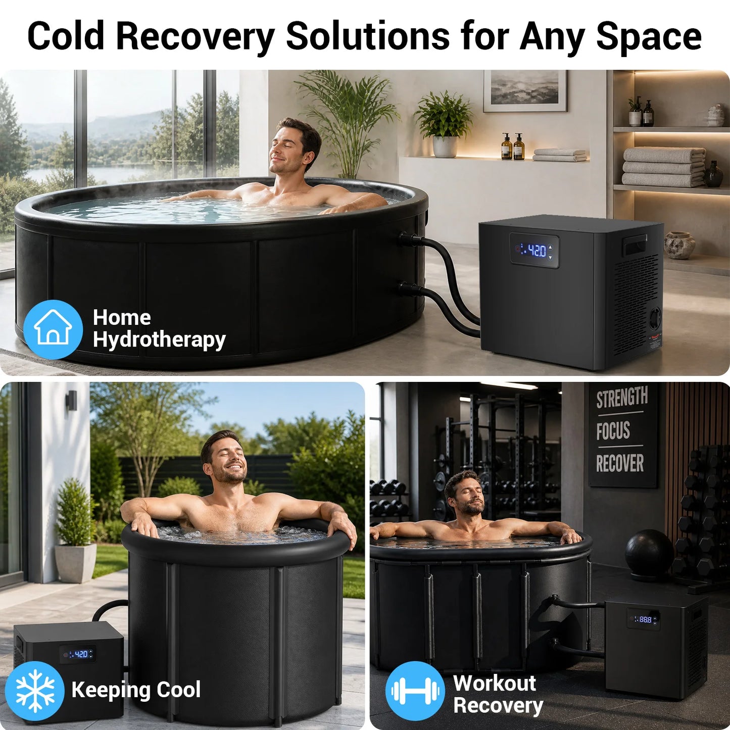 Pro Ice Bath Water Chiller for Cold Plunge Tubs, 1/3 HP Cold Plunge Chiller with Built-in Filter & Pump, Submersible Pump, Insulated Hoses, Ideal for Ice Bath Cold Therapy Recovery 110V