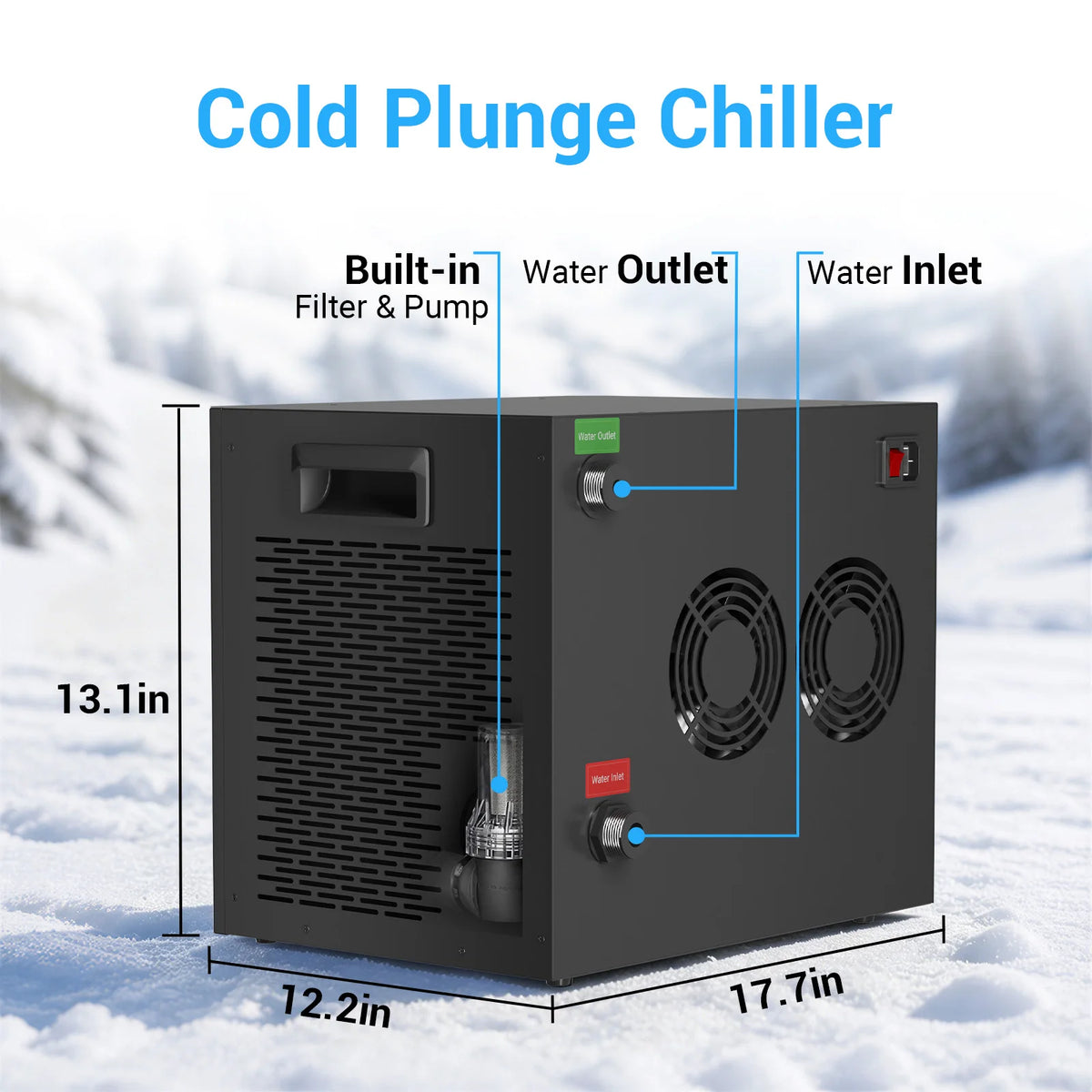Pro Ice Bath Water Chiller for Cold Plunge Tubs, 1/3 HP Cold Plunge Chiller with Built-in Filter & Pump, Submersible Pump, Insulated Hoses, Ideal for Ice Bath Cold Therapy Recovery 110V
