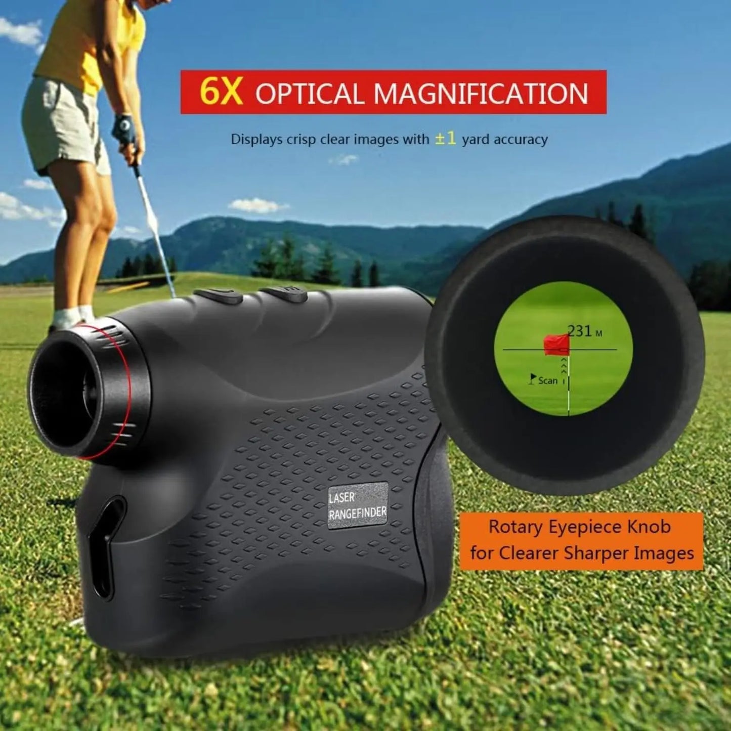 (USA Stock) Laser Golf Rangefinder 600 Yards 6X Magnification Hunting Range Finder Golfing Long Distance Meters Speed Measuring
