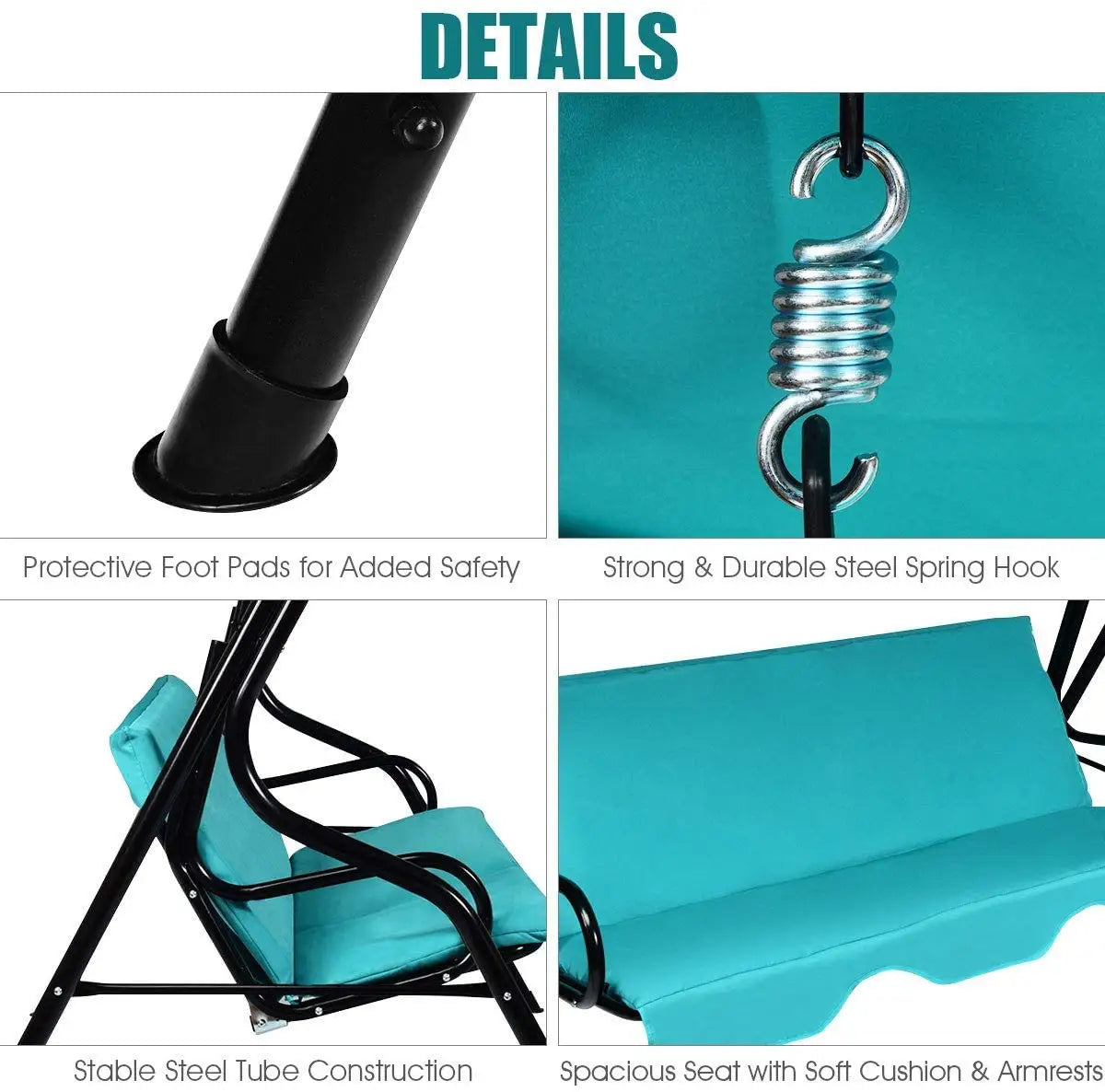 Three-Seat Patio Swing With Adjustable Canopy And Weather-Resistant Cushions