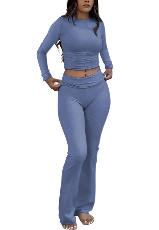 Women's Two-Piece Yoga Set With Long-Sleeve Wide-Leg Activewear
