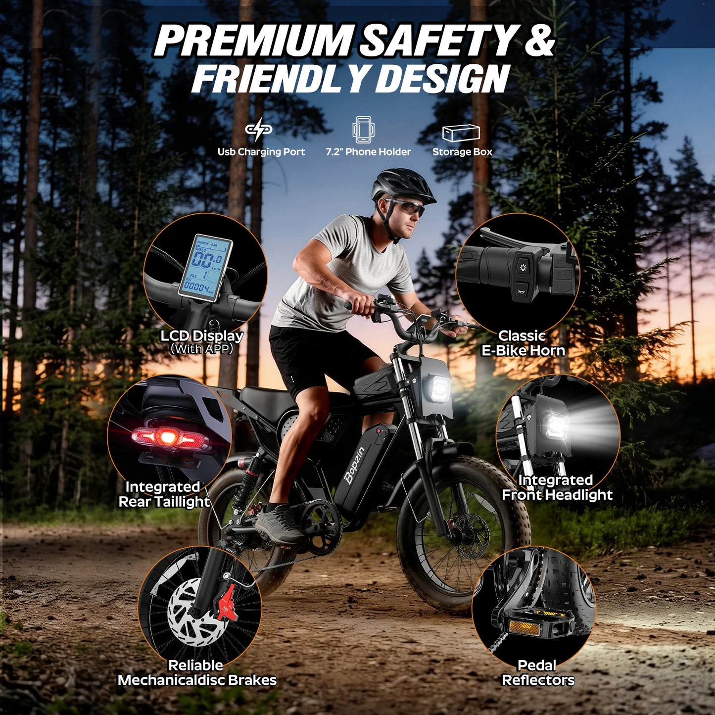 Bopzin C21 1500W 48V 20Ah Electric Bike for Adults 35 MPH 20" Fat Tire Ebike Dirt Motorcycle Full Suspension Off-Road E-Bike