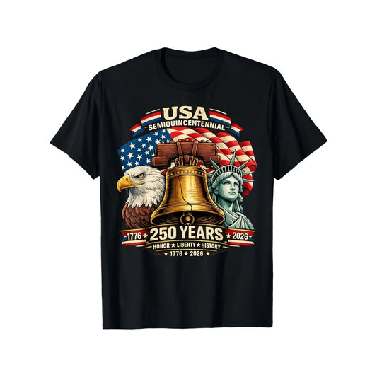 USA 250 Years of Freedom T-Shirt 1776-2026 - Loose Fit Round Neck Tee with 250th Anniversary, Suitable for 4th of, Historical