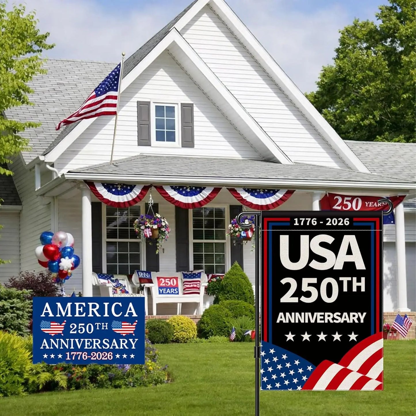 America Garden Flag 250, USA 250th Anniversary Banner 4th of July Patriotic Freedom Yard Sign Double-Sided Waterproof Flag 1 YYX
