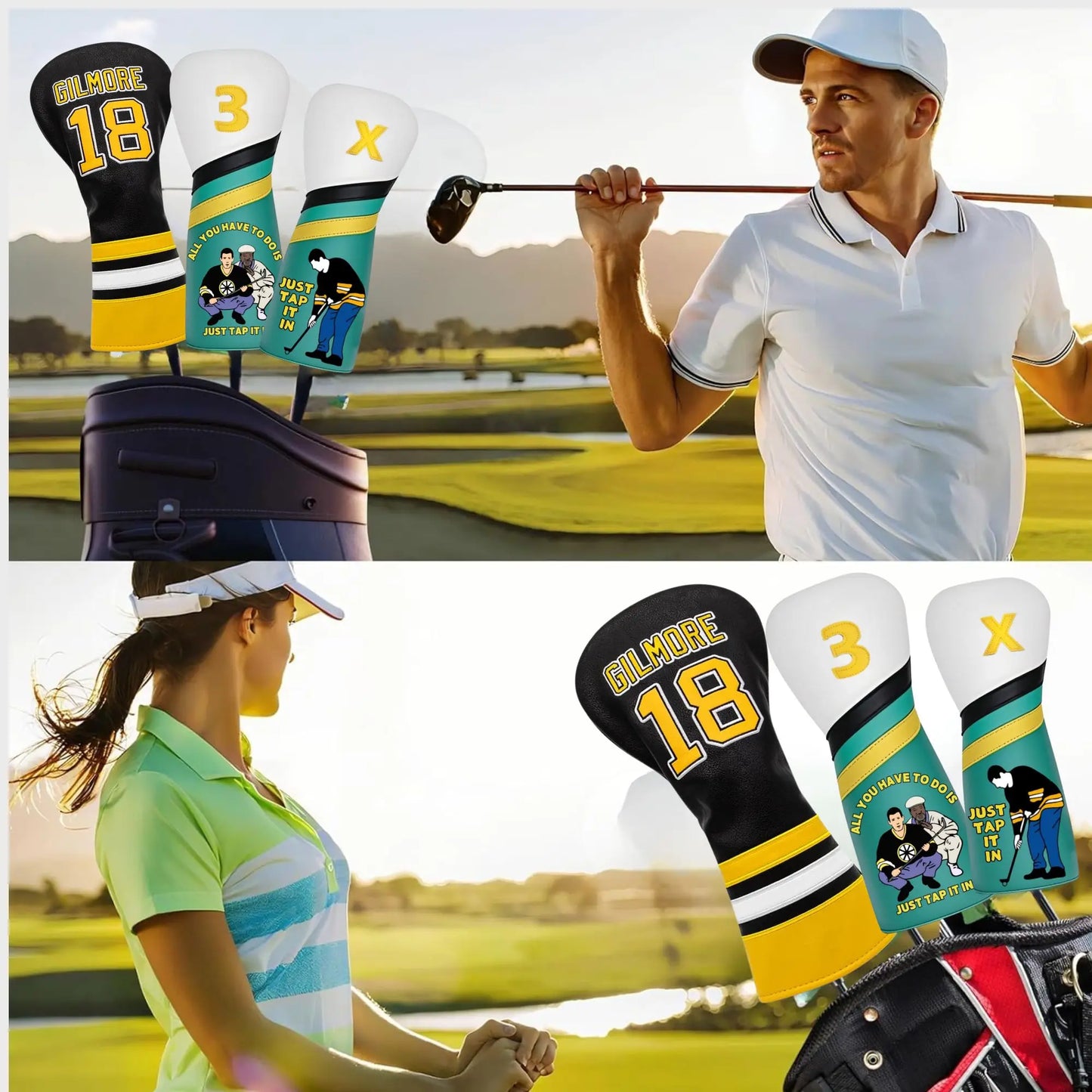 Happy Gilmore Golf Club Headcover for Drivers, Fairway Woods, Hybrid/Rescue, Premium pu Leather Golf Headcovers Set