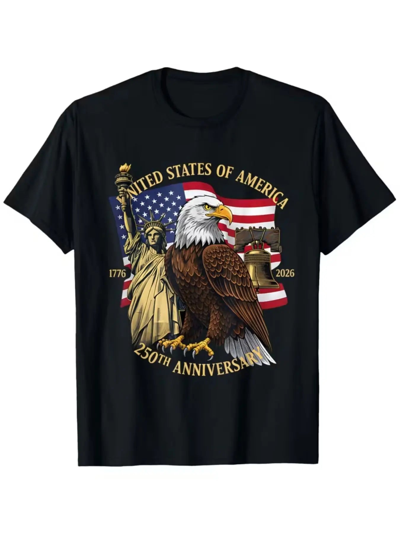America 250th Anniversary Graphic T-Shirt | Celebrating 250 Years of Freedom, Features Bold and Golden United States Text,