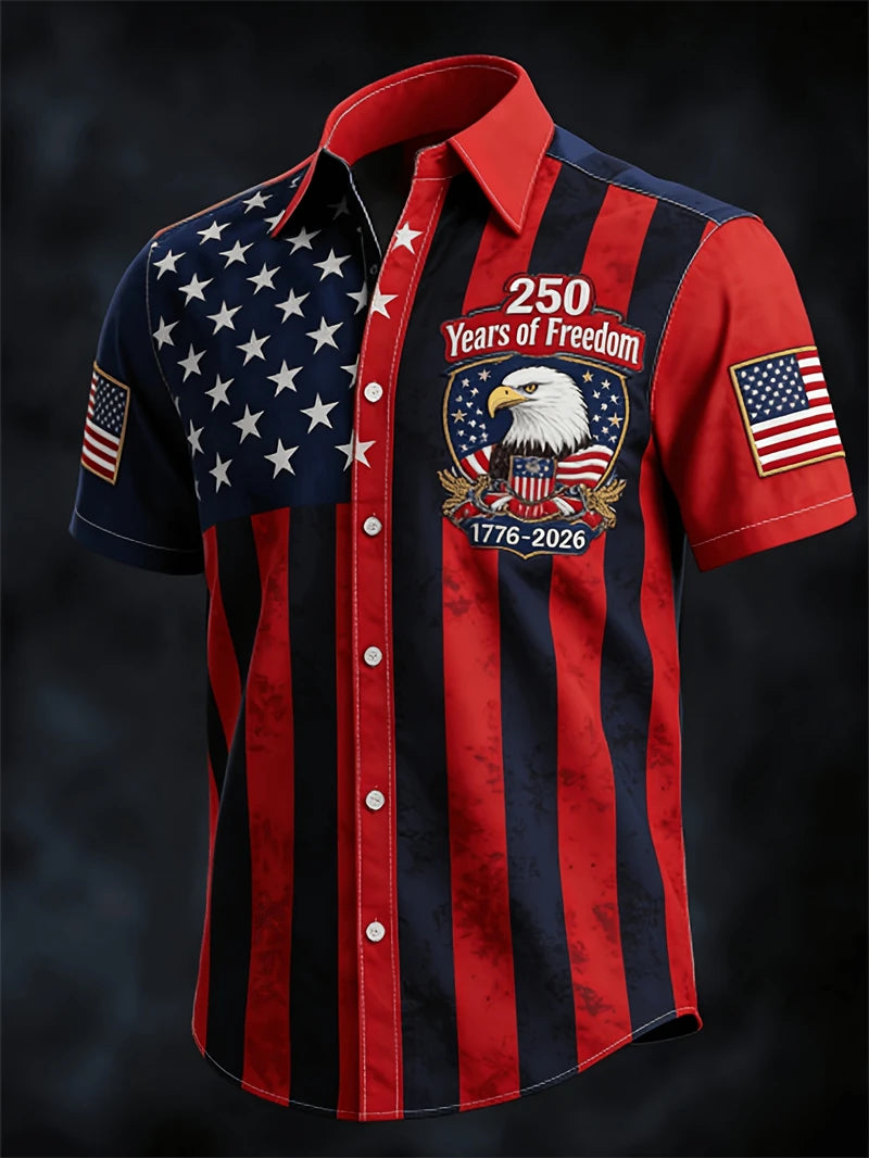 America 250th Anniversary Short Sleeve Shirt For Men USA Flag  Graphic Patriotic Shirt American Independence Day Button Shirts