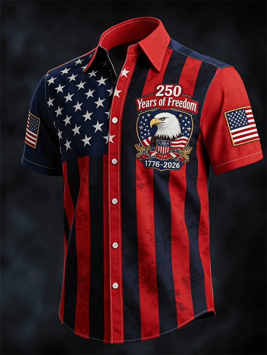 America 250th Anniversary Short Sleeve Shirt For Men USA Flag  Graphic Patriotic Shirt American Independence Day Button Shirts