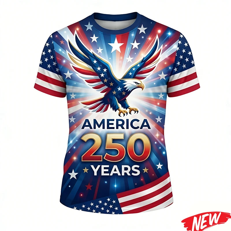America's 250th Anniversary Men's T Shirt America 250 Years Short Sleeves New 2026 USA Independence Day Round Neck Tee Shirt
