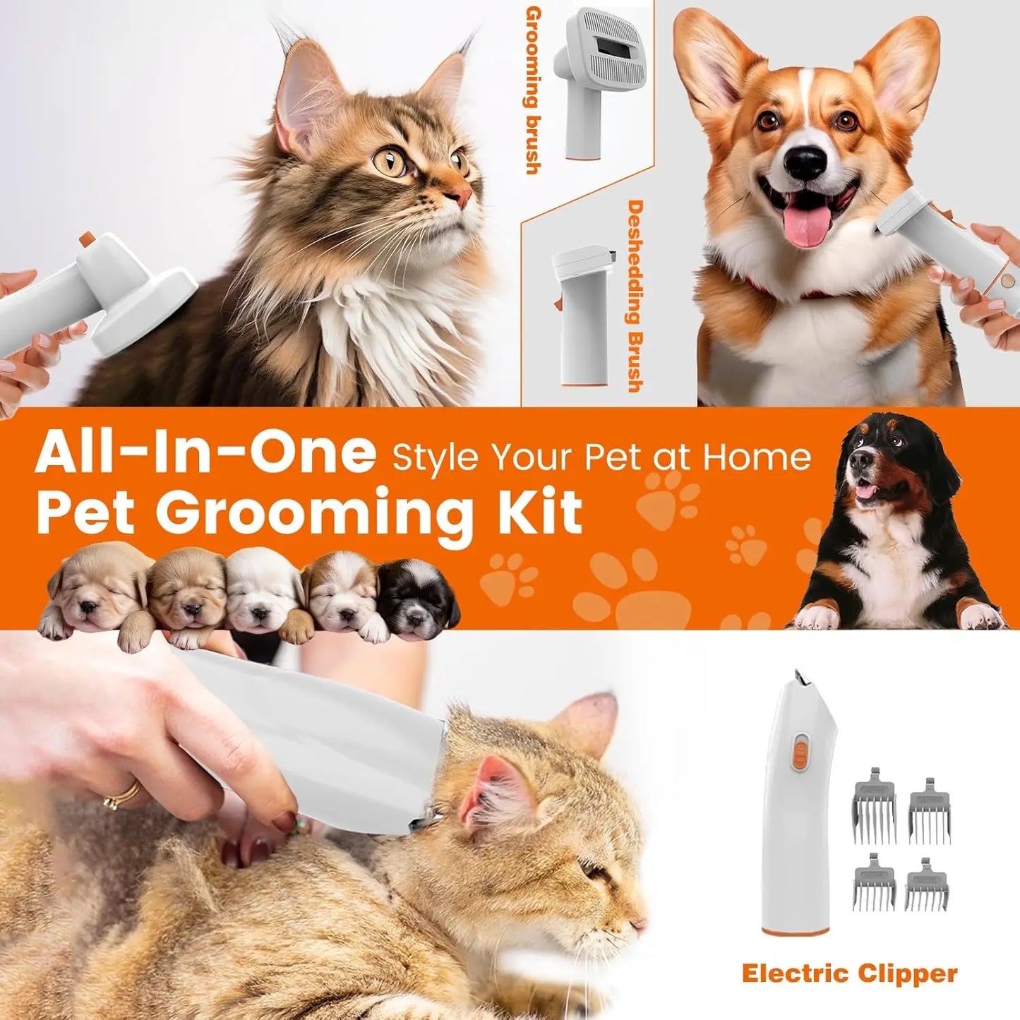 Pet Grooming Vacuum Kit With Clippers 12000 Pa Suction