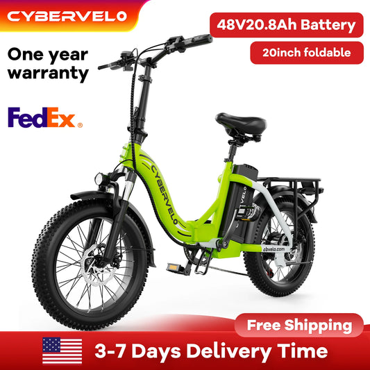 Cybervelo Fat Tire Folding Electric Bike Removable Battery 7 Speed