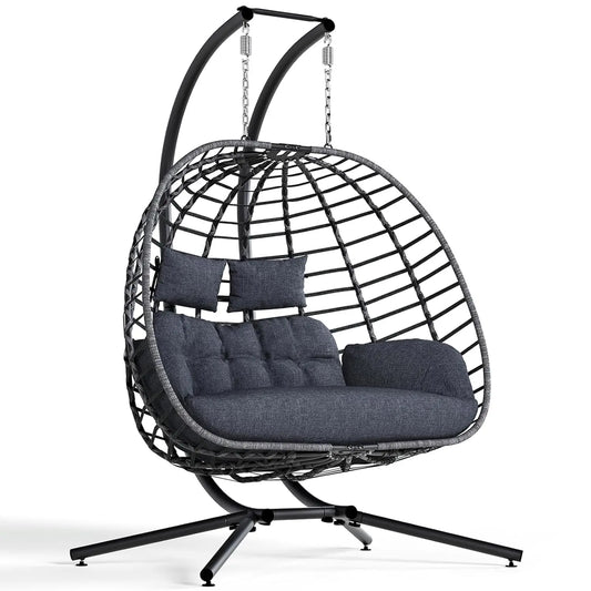 HUANZHUANG Double Egg Swing Chair With Stand Outdoor Patio