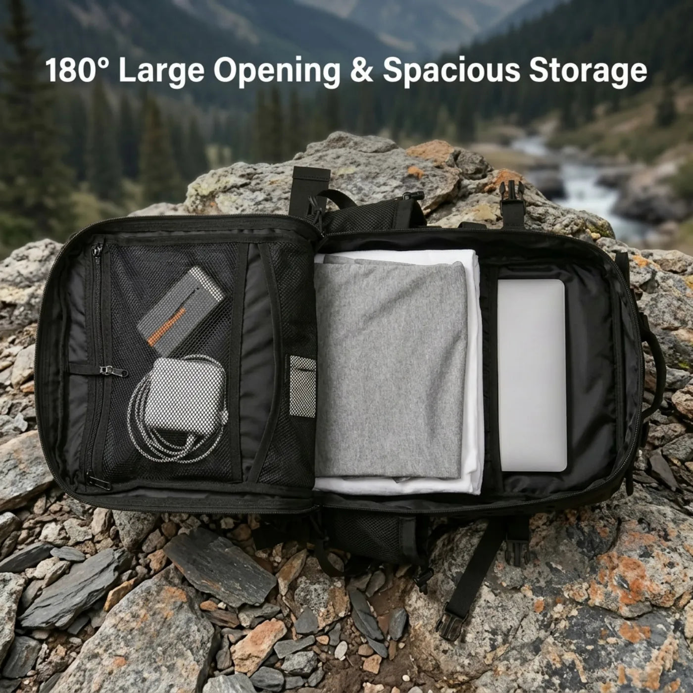 45L Large Capacity Tactical Fishing Backpack Angling Rucksack with Dual Water Bottle Cup Holders Outdoor Camping Fishing Tackle Storage Backpack for Sea Fishing Bank Fishing Hiking Trekking Travel Sports EDC Daily Carry Outdo