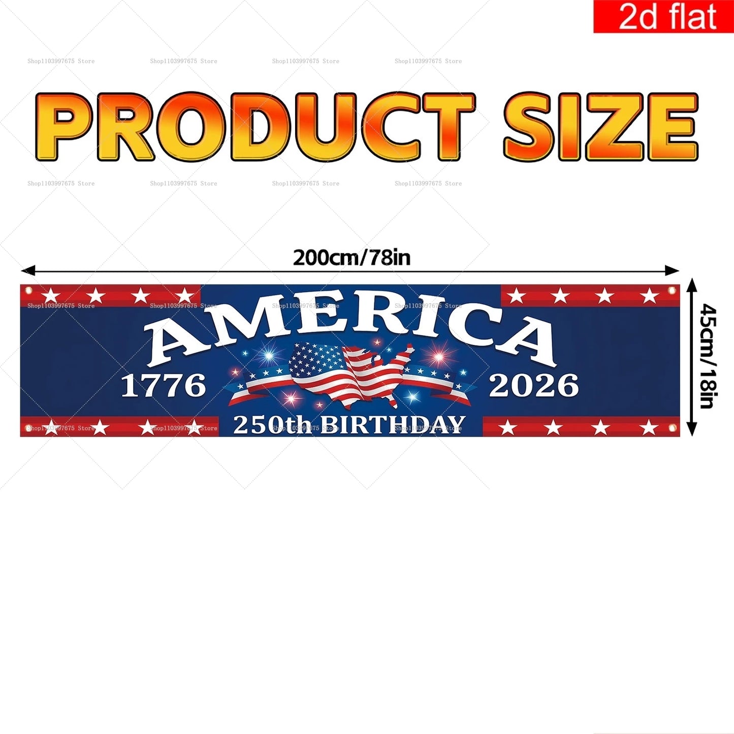 2D 250th Anniversary Banner American Flag Independence Day Party DecorYard Garden Indoor Decor Photo Booth Props Party Supplies