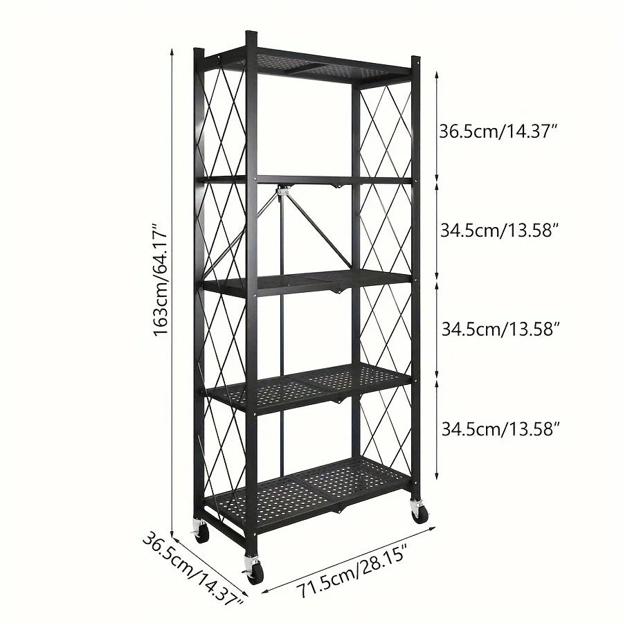 3/4/5-layer Heavy-duty Foldable Metal Storage Rack With Wheels For Movable Organization, Suitable For Garage Kitchens With A Loa