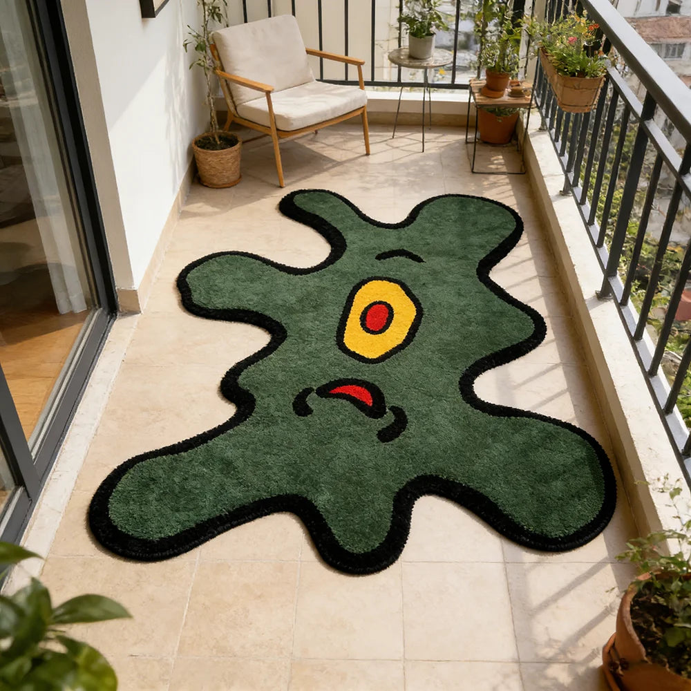 Abstract Fun Irregular Rug Creative Green One-Eyed Monster Floor Mat Home Decor for Living Room Bedroom Soft Washable Carpet