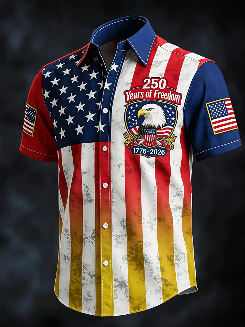 America 250th Anniversary Short Sleeve Shirt For Men USA Flag  Graphic Patriotic Shirt American Independence Day Button Shirts