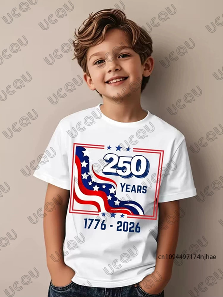 2026 New America 250th Birthday Eagle Flag 250 Years 1776-2026 Print Children's Cotton T-shirt Summer Casual Tees Kids/Adult Top