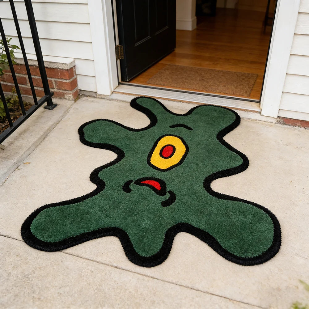 Abstract Fun Irregular Rug Creative Green One-Eyed Monster Floor Mat Home Decor for Living Room Bedroom Soft Washable Carpet