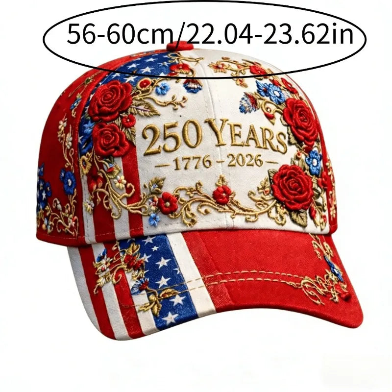 America's 250th Anniversary Rose 3D Printed Baseball Cap Women's Baseball Cap for Daily Travel and Independence Day Celebration