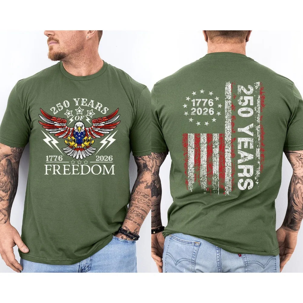 America 250th Birthday US Flag 250 Years Eagle Patriotic 1776 2026 2 Sided Tee Unisex Casual Cotton Short Sleeve Men Clothing