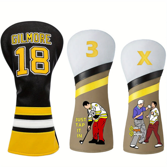 Funny Happy Gilmore Design Golf Head Covers Pu Leather Driver Headcover Fairway Wood and Hybrid Covers Inspired Design With Prem