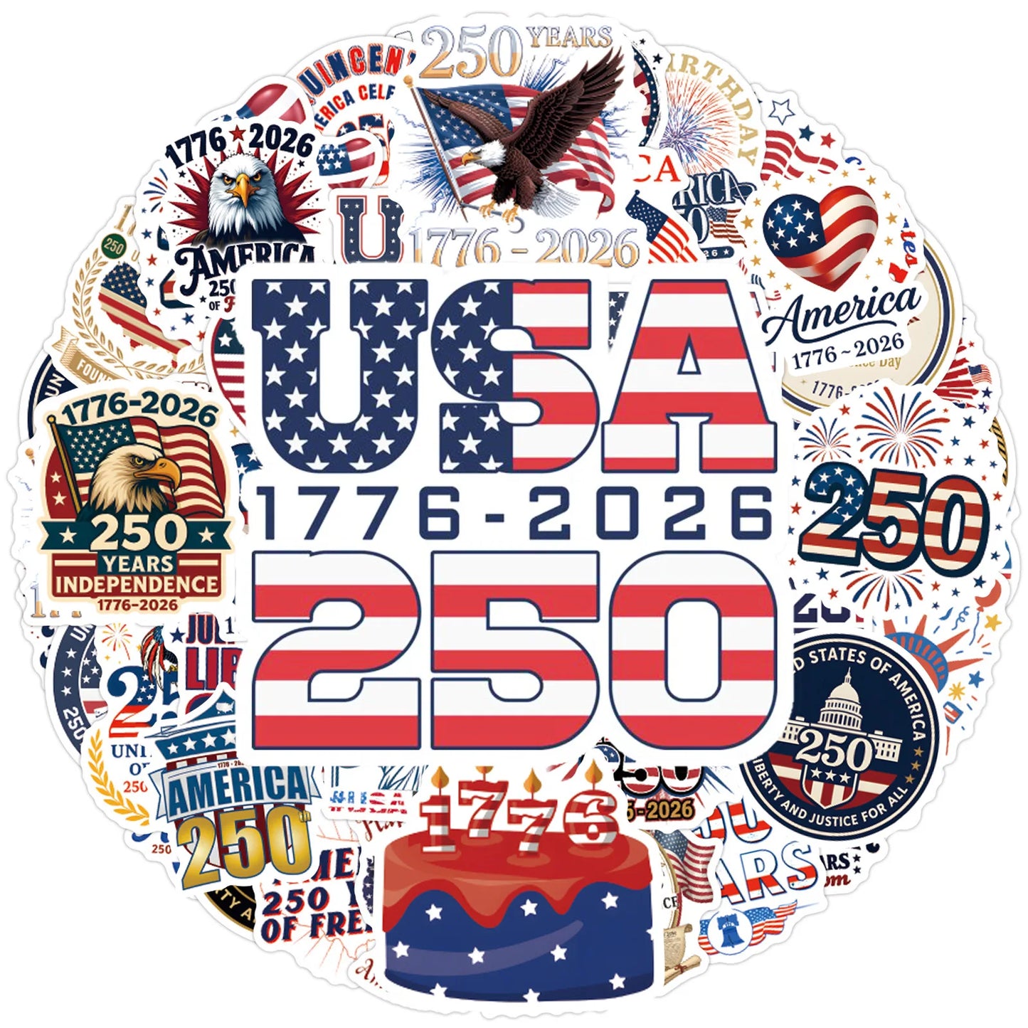 55PCS America 250th Anniversary stickers for water cups skateboard Graffiti Waterproof Cool Portable Guitar Luggage Phone Decals