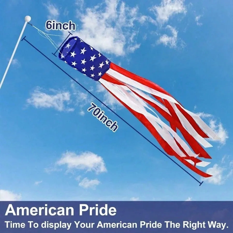 4th Of July Patriotic Decorations, 40 Inch American Flag Windsock 250th Anniversary USA Red White Blue Stars & Stripes Wind Socks For Outside Presidents Day Memorial Day Independence Day Decor