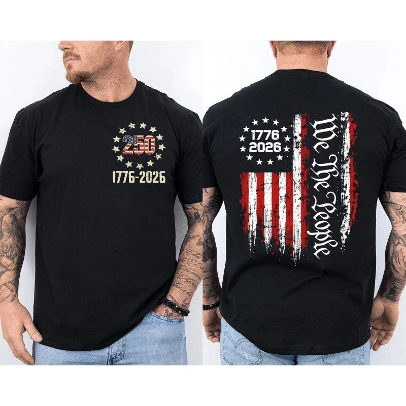 250 Years American Flag 250th Anniversary USA Patriotic Front Back and White T-Shirt Men Clothing Oversized Fashion Streetwear