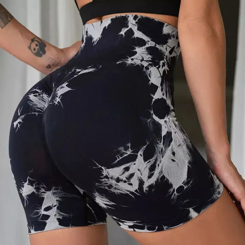 Tie-Dye Yoga Shorts For Women High Stretch Gym Running Fitness