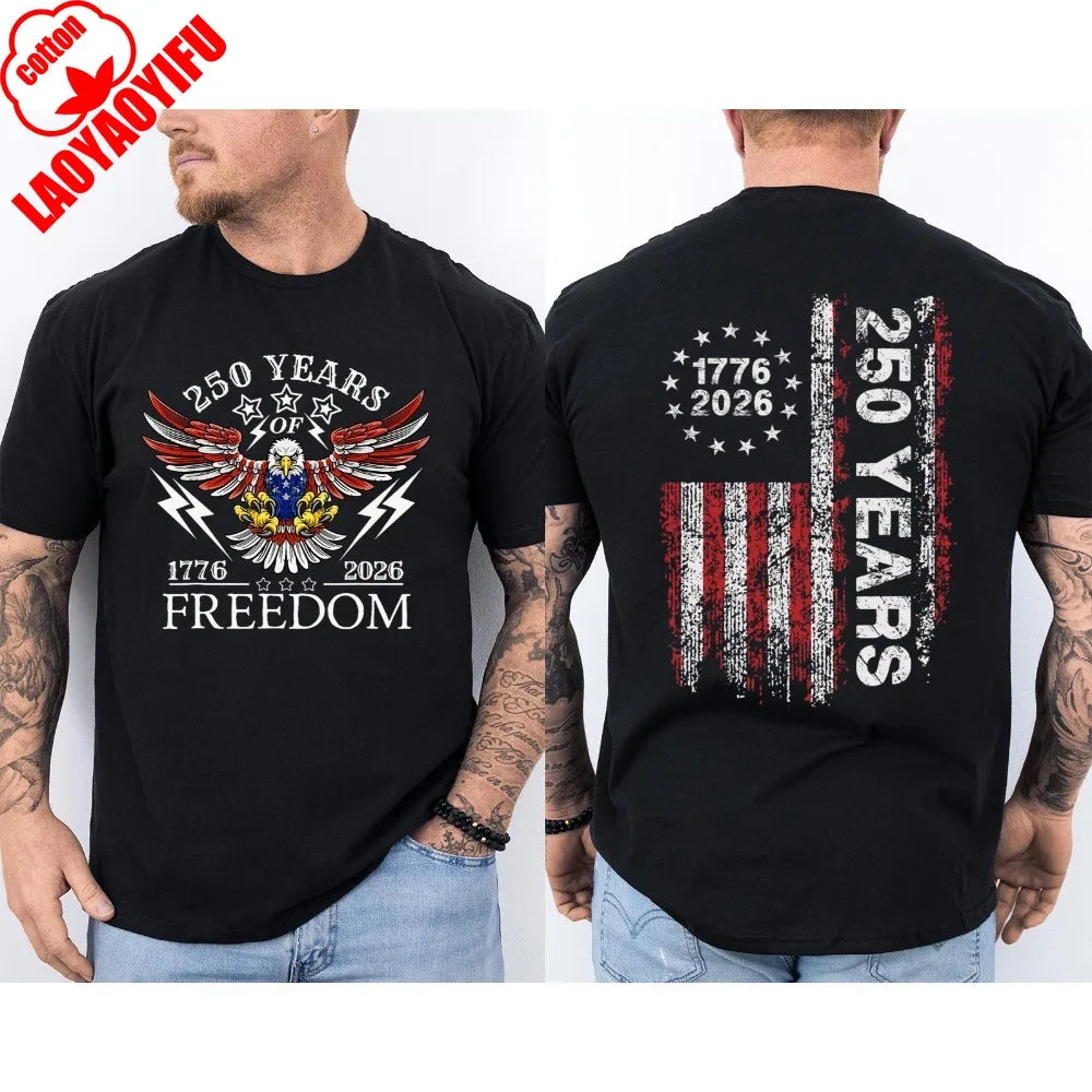 America 250th Birthday US Flag 250 Years Eagle Patriotic 1776 2026 2 Sided Tee Unisex Casual Cotton Short Sleeve Men Clothing