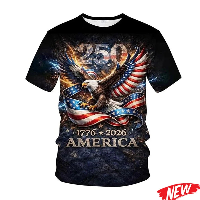 America 250th Anniversary T Shirt For Men America 250 Years Short Sleeves Fashion 2026 USA Independence Day Crew Neck Tee Shirts