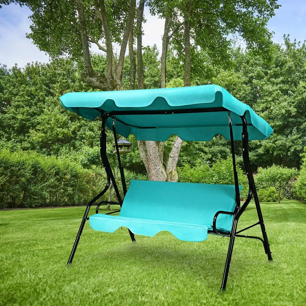 Three-Seat Patio Swing With Adjustable Canopy And Weather-Resistant Cushions