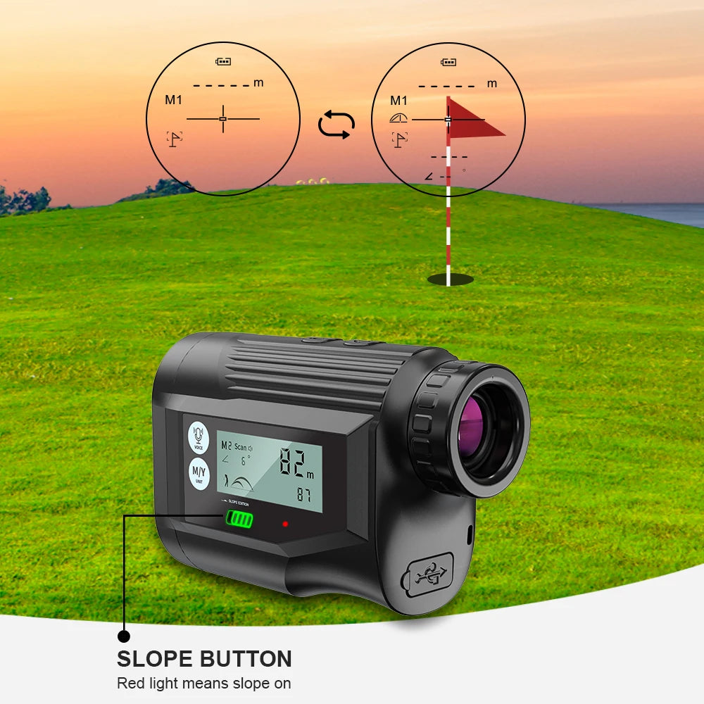 1000Y Golf Rangefinder with Voice Broadcast Laser Range Finder with Flagpole Lock Slope Compensation Screen Display for Golfer