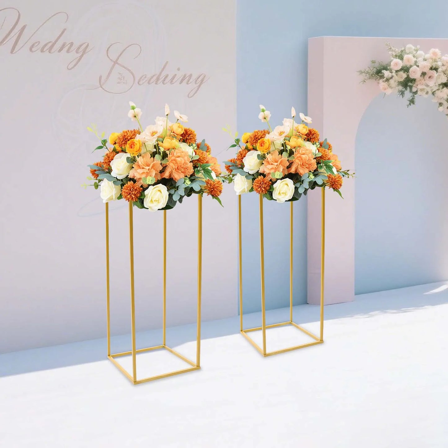 Pack of 2 Flower Stands Gold Wedding Vase, 60 cm Wedding Column, Iron Column Stand, Centrepieces, Flower Stand, Weddings, Party, Metal Flower Vases, Column Stand for Home Decoration