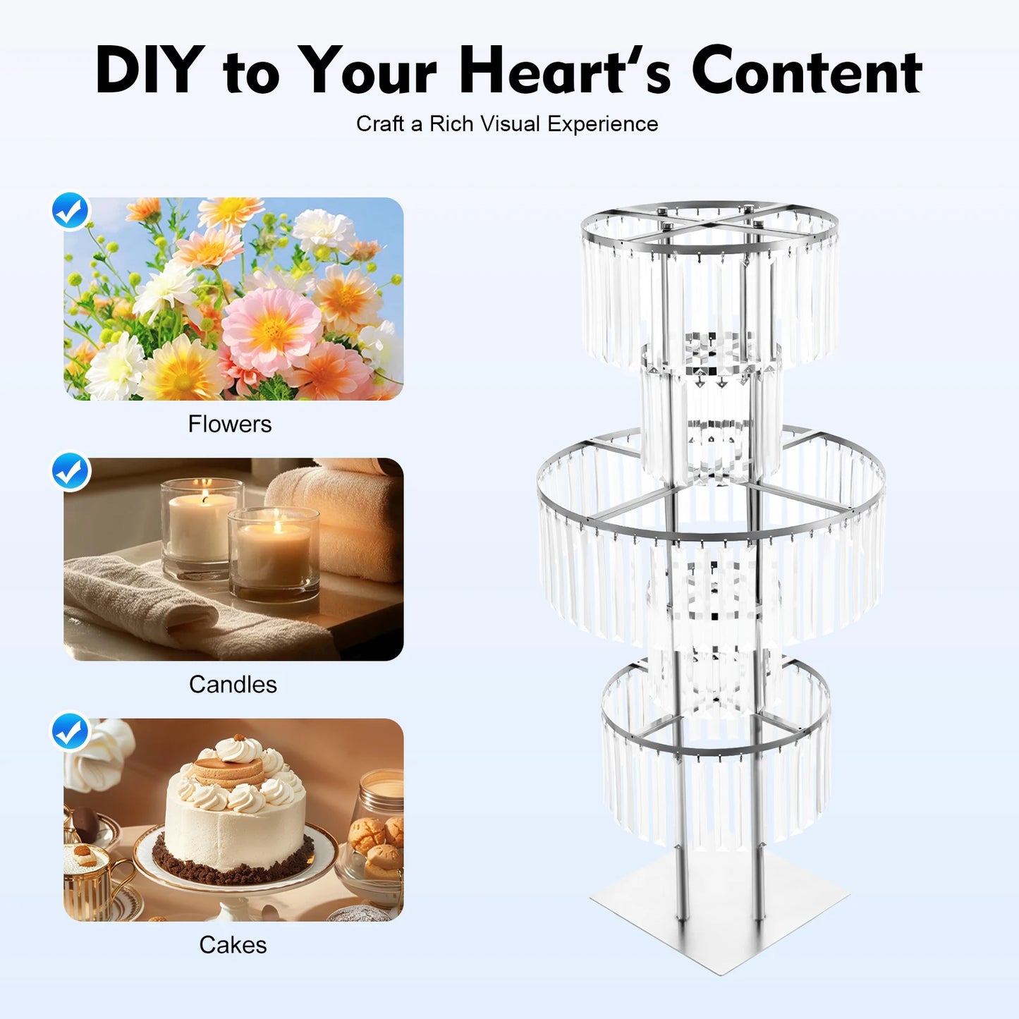 5 Tiers Wedding Centerpieces Flower Stand, 110cm Acrylic Crystal Flower Vase Rack Floor Table Decor Display Holder, Gold/Silver