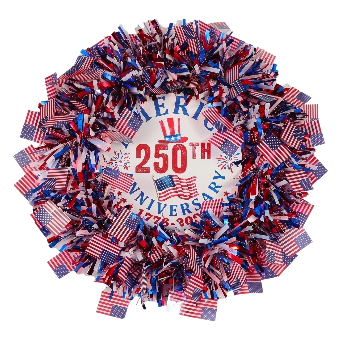 American Independence Day Wreath Patriotic 250th Anniversary Tinsel Door Wreath Red Blue White Flag Star Decorations 4th Of July