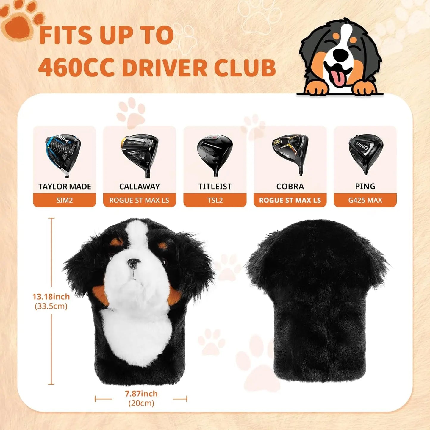 Craftsman Golf Club Driver Head Covers Bernese Mountain Dog Plush Animal 460CC Golf Driver Cover Headcover for Men's Women's