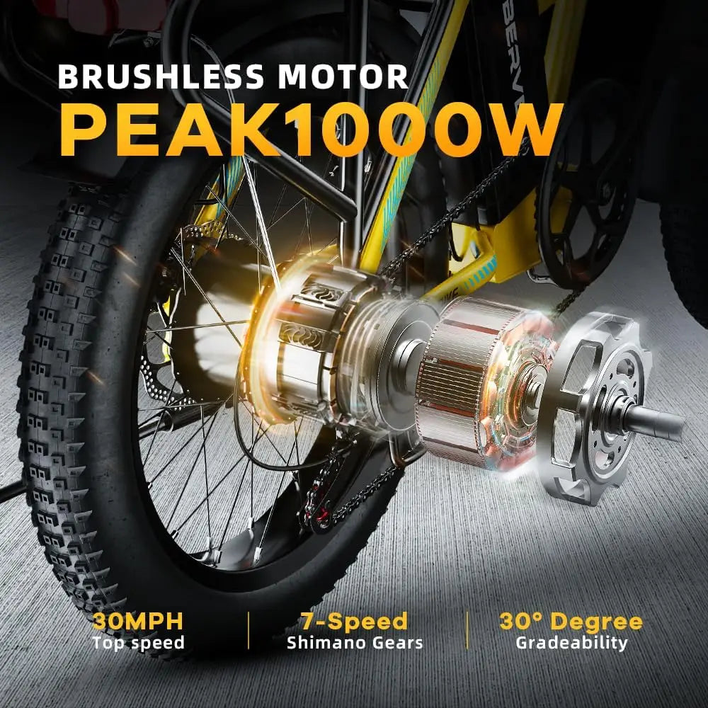 Cybervelo Fat Tire Folding Electric Bike Removable Battery 7 Speed