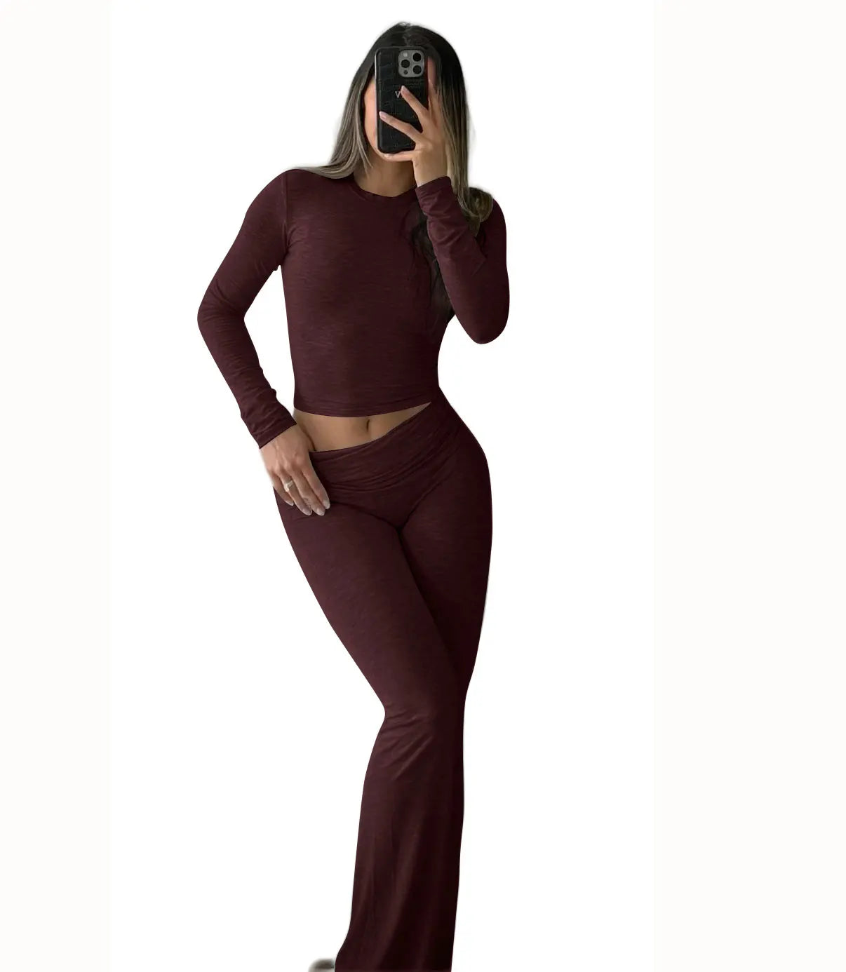 Women's Two-Piece Yoga Set With Long-Sleeve Wide-Leg Activewear